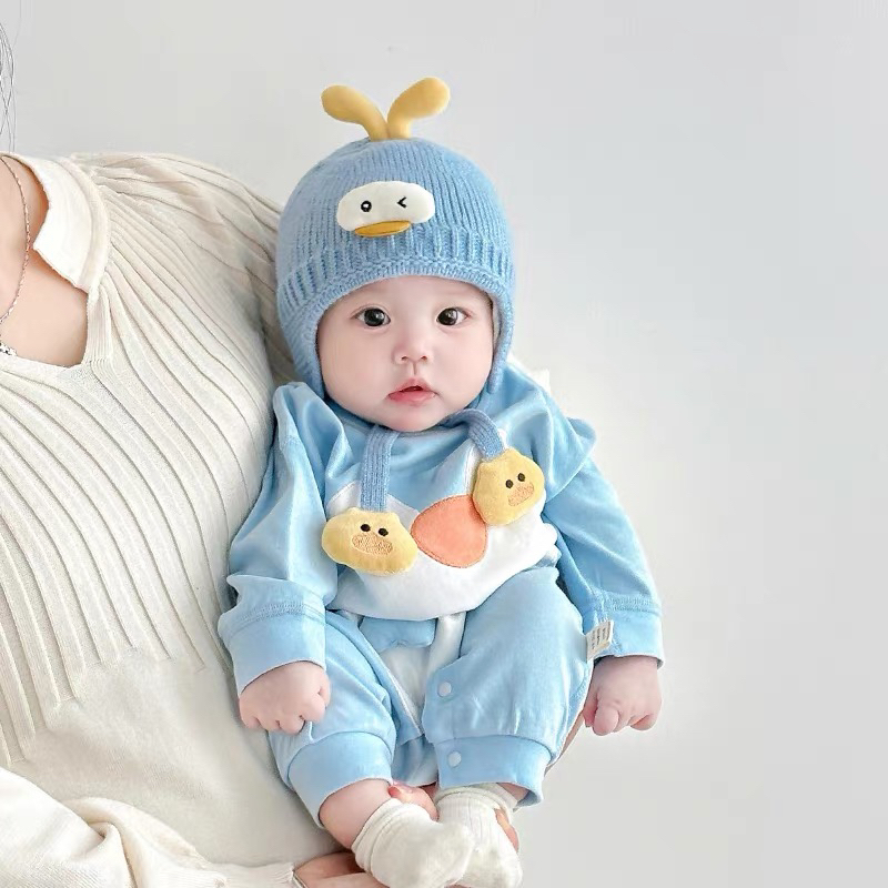 婴儿帽子秋冬季针织帽新生婴幼儿毛线帽小月龄男女宝宝保暖护耳帽