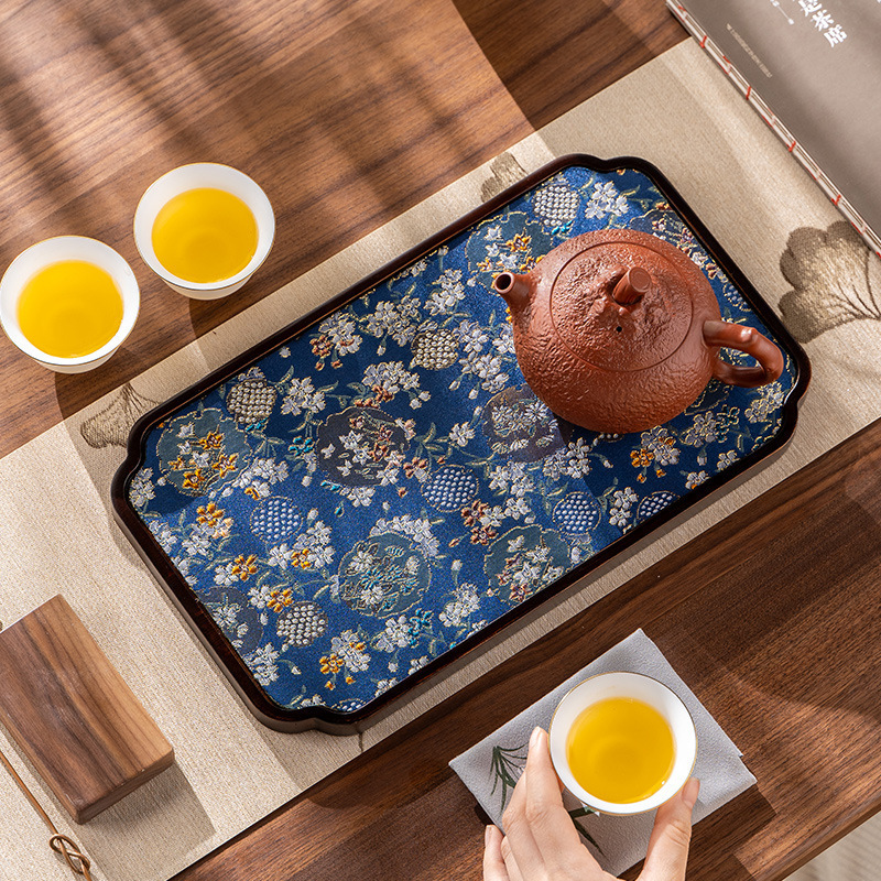 复古茶席干泡盘轻奢家用托盘双面织锦茶盘