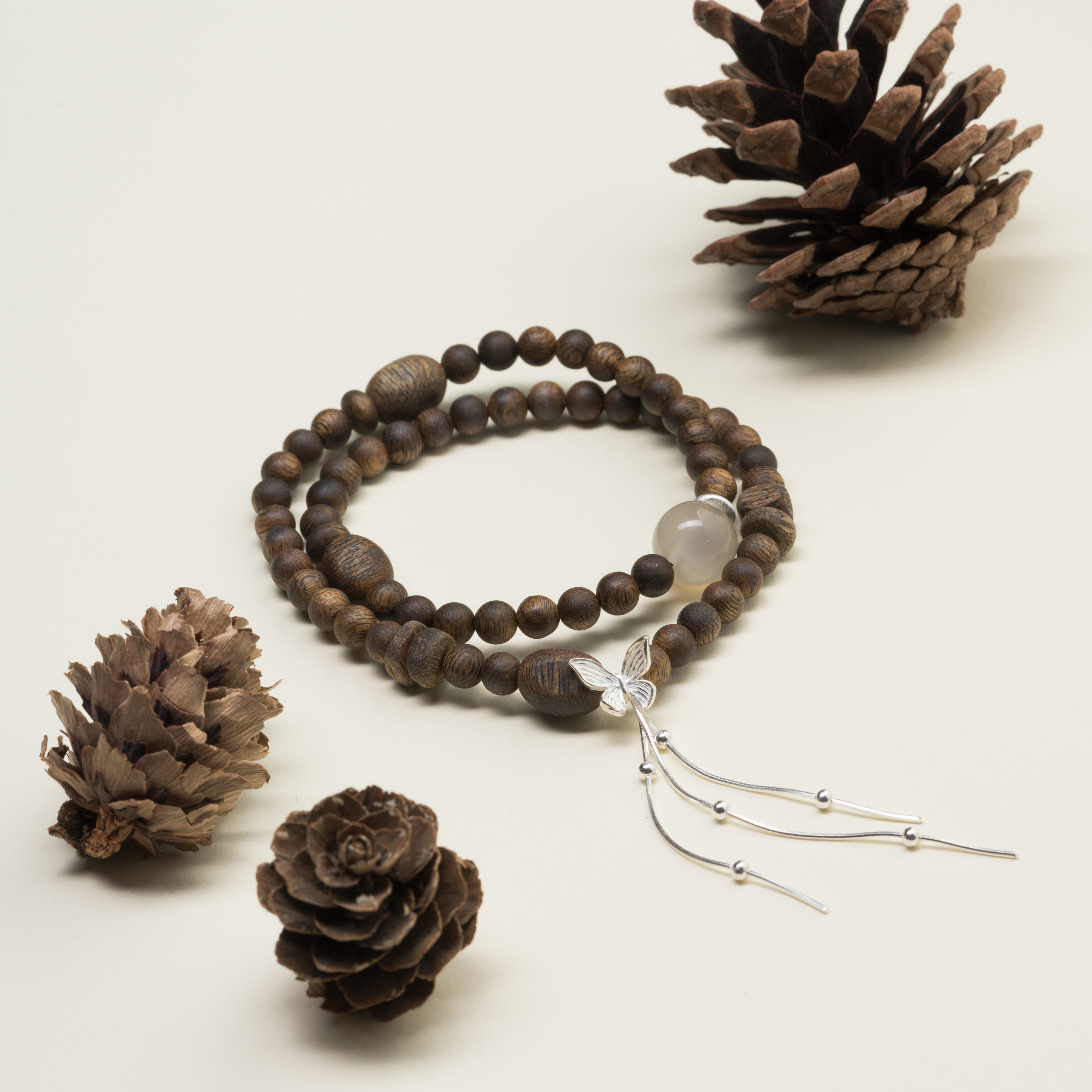 沉香【流萤】奇楠沉香0.5长石925银双圈手串