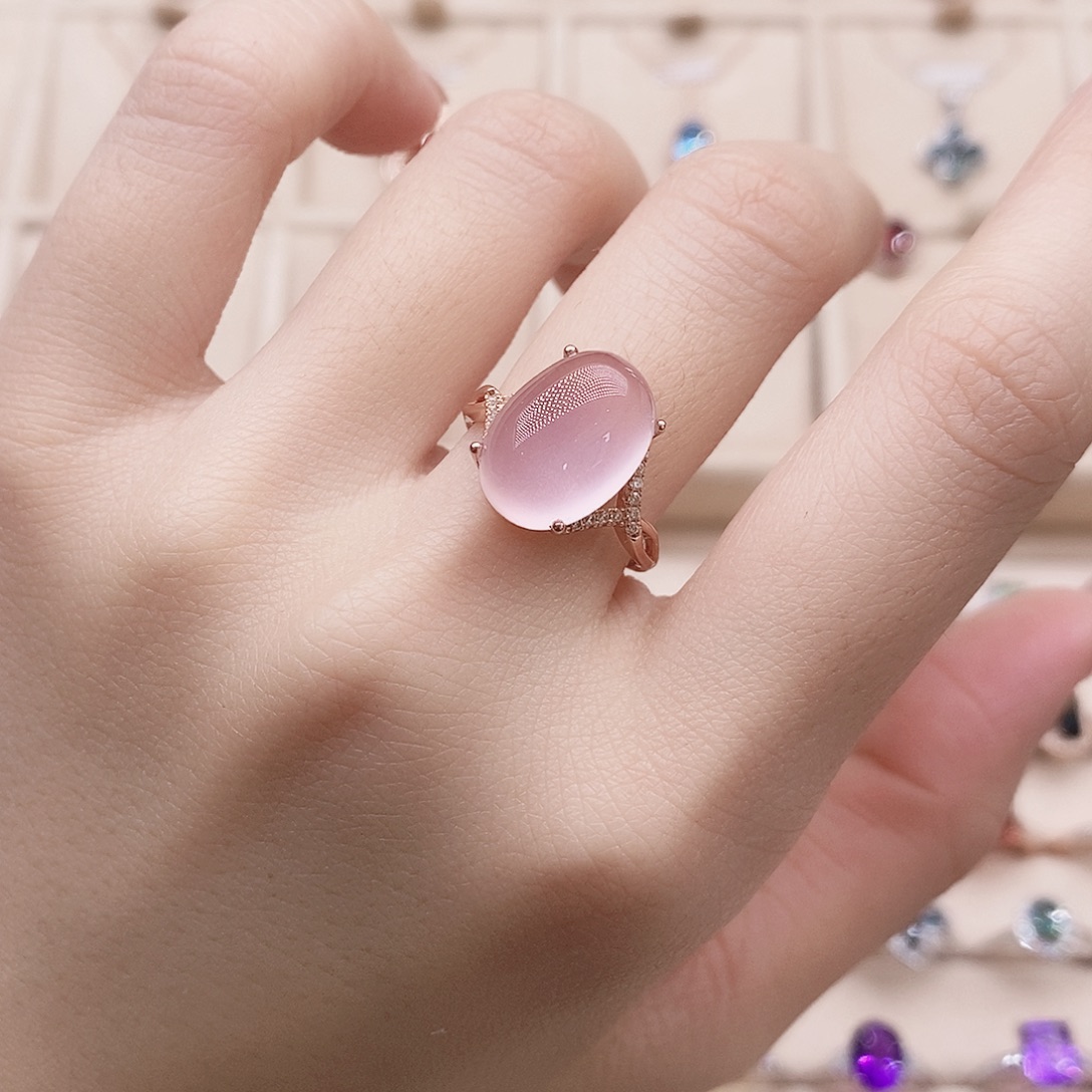 戒指银S925镶嵌芙蓉石戒指