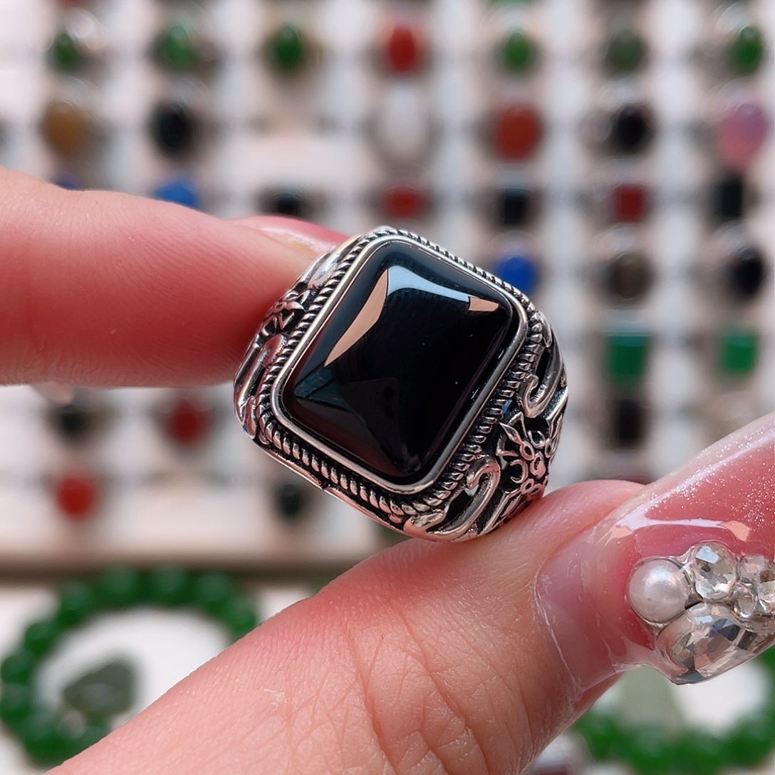 玛瑙/玉髓戒指银S925镶嵌