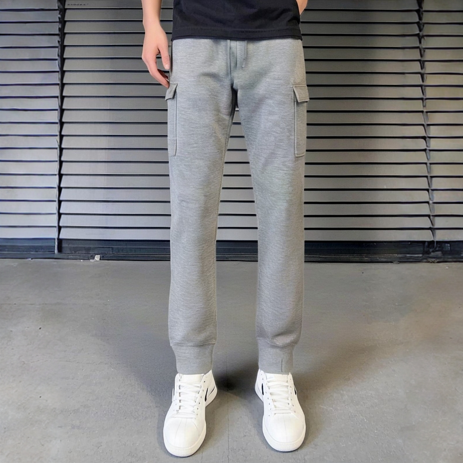 男秋季工装裤中腰长裤抽绳休闲裤运动弹力速干针织77929