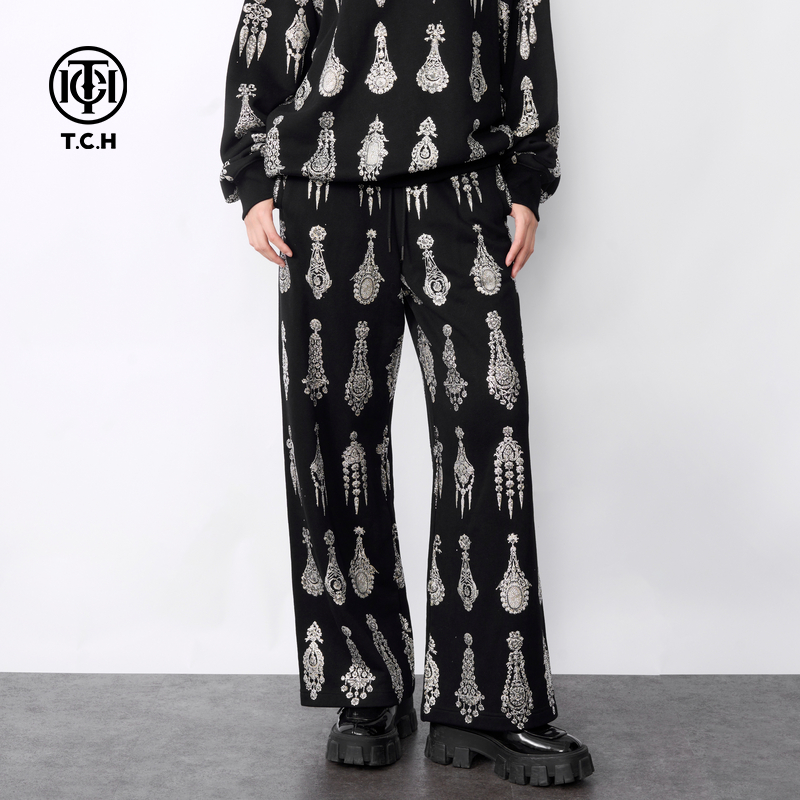 TCH服饰店播-潮牌轻奢直筒烫钻休闲裤T72C206012