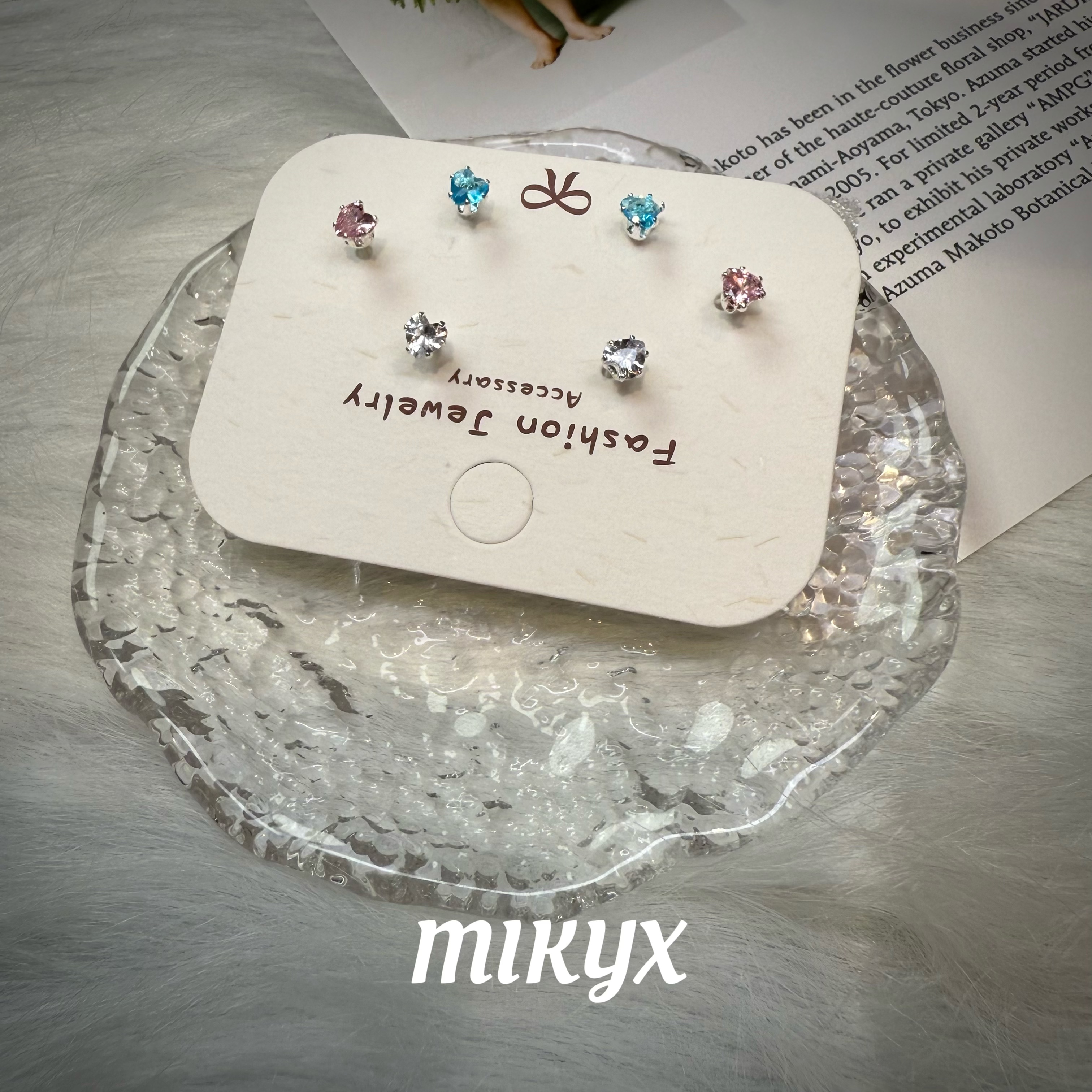 mikyx 铜合金合成锆石耳饰 三色爱心六件套耳钉A089