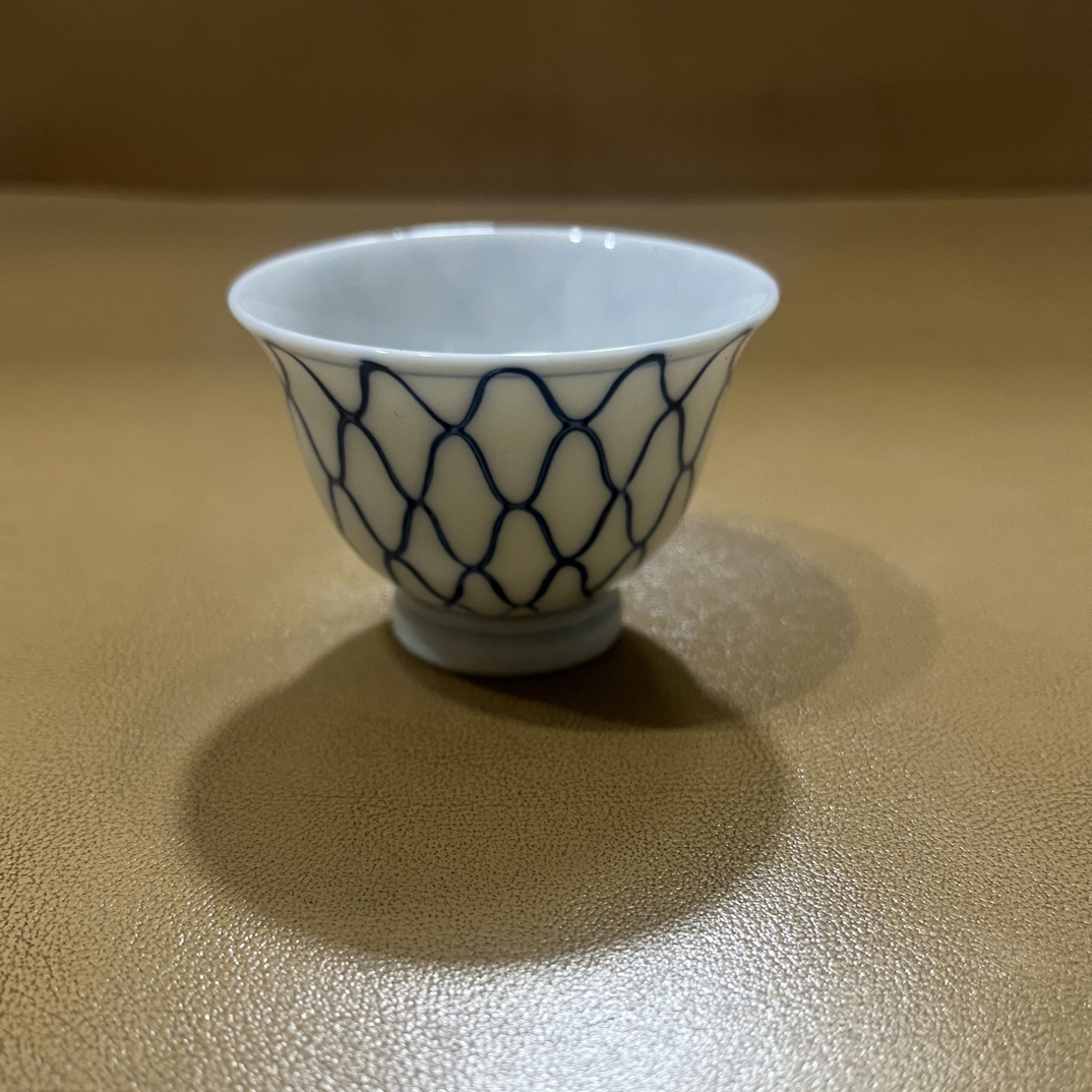 舶来精美6代道八网纹手绘青花杯一只（5.5*5cm)茶杯品茗杯茶具陶瓷