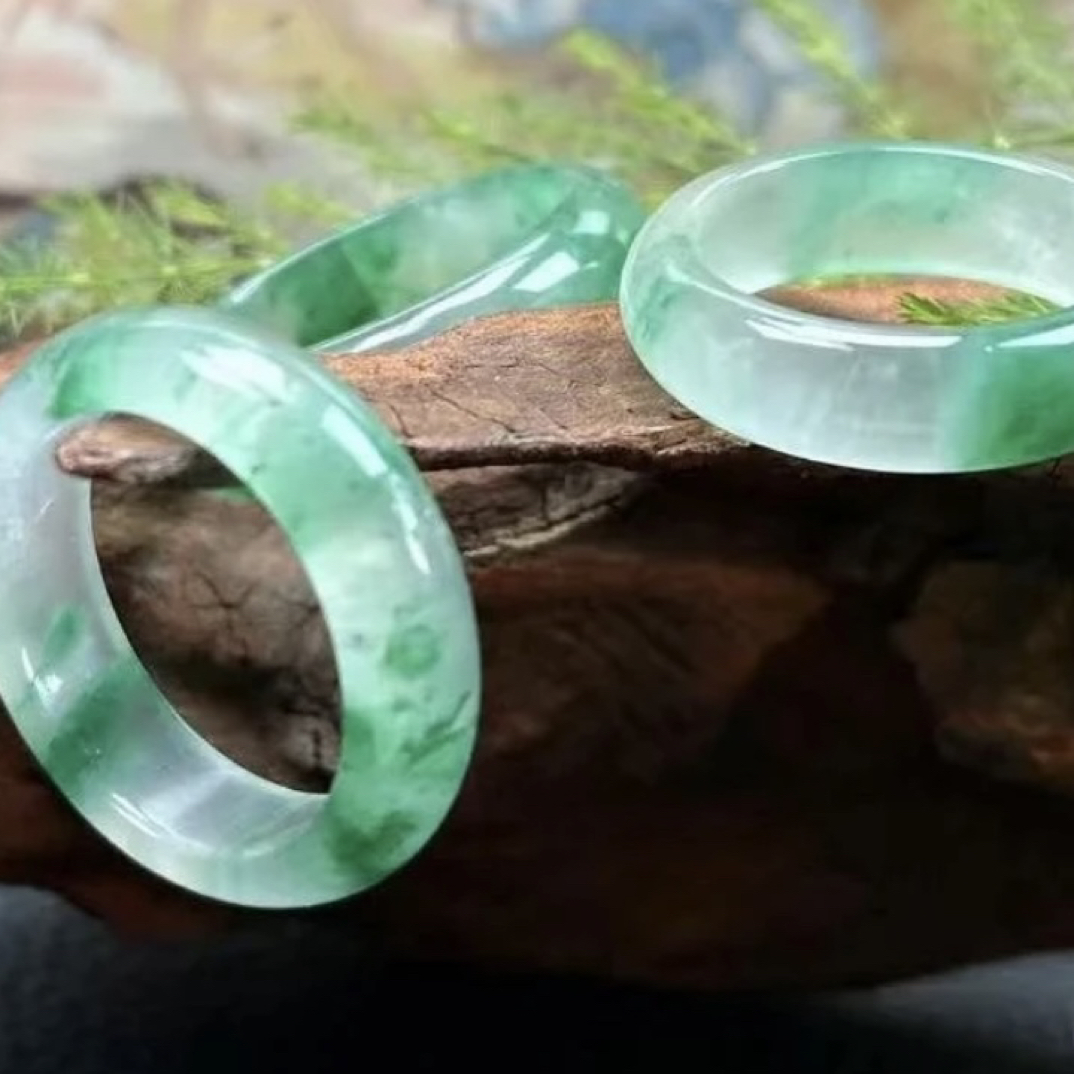 石英质玉非洲翠男女款高冰飘花指环经典百搭