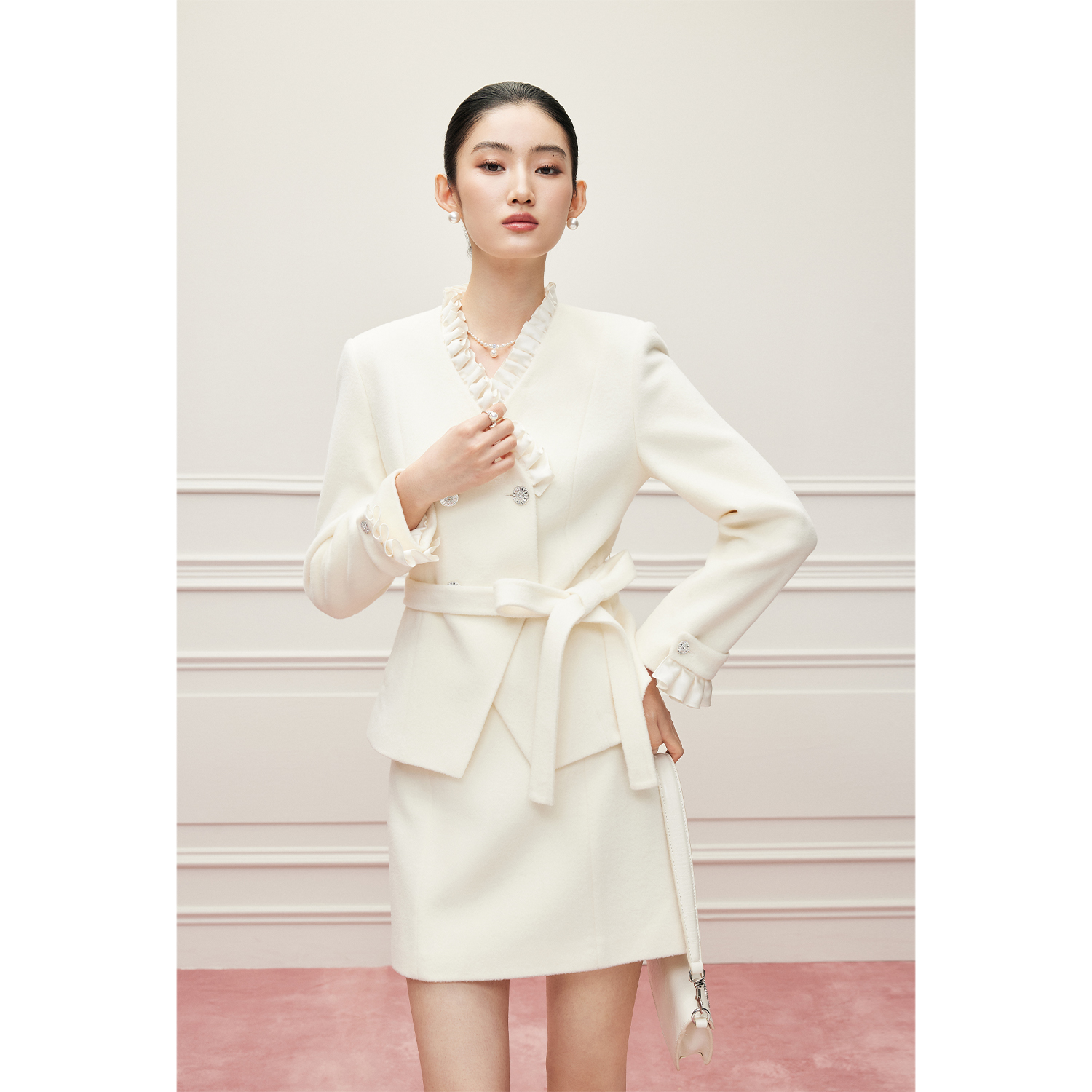 【Mandy千金穿搭】千金白月光绒冬100%绵羊毛呢短外套女秋冬大衣