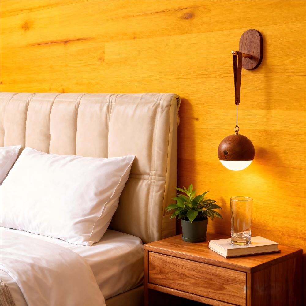 轻奢创意简约悬挂手提小夜灯可声控暖白光实木三档调光