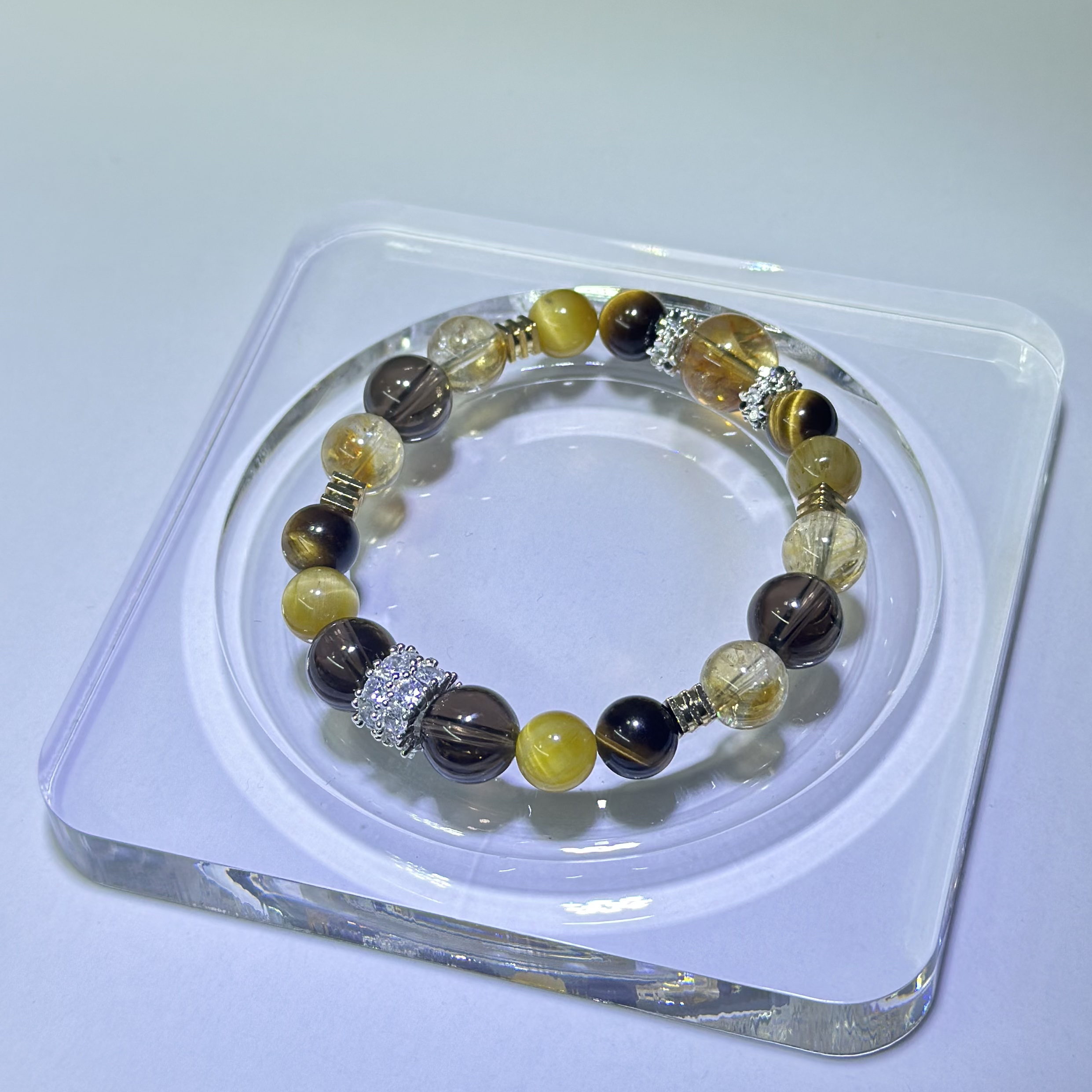 天然水晶黄塔晶黑虎眼金虎眼茶晶原创设计手作事业学业招财人际