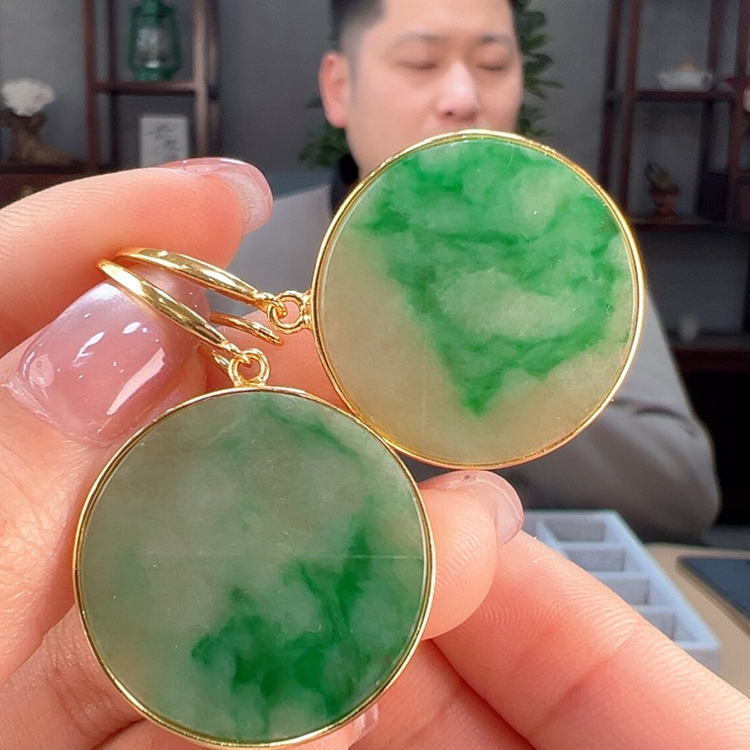 翡翠耳饰银S925镶嵌耳环