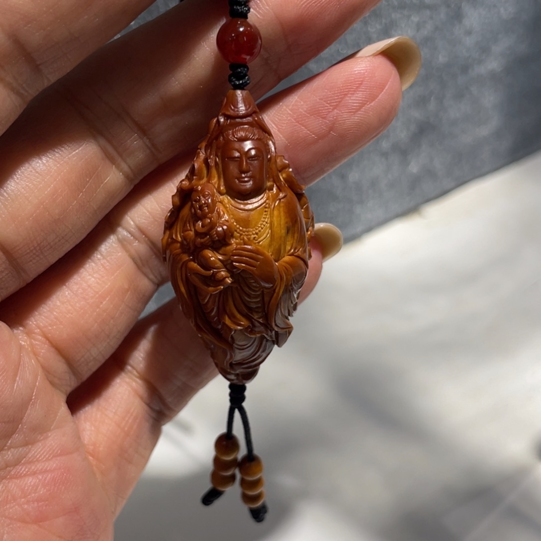 吊坠橄榄核荷叶童子观音