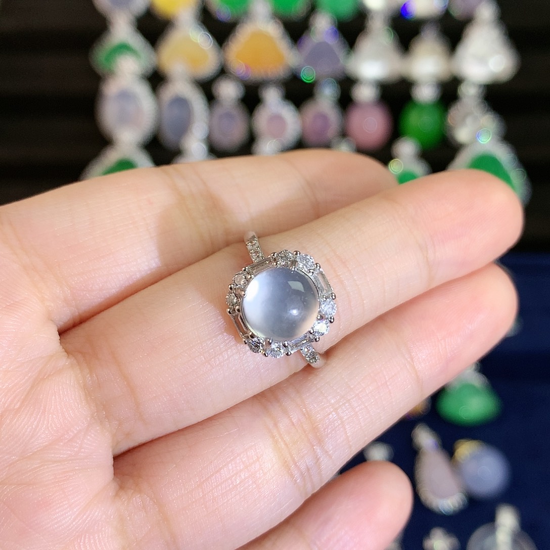 雪***️石英质玉银S925镶嵌戒指