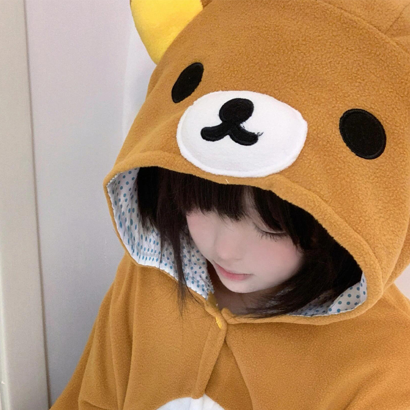轻松熊睡衣女款秋冬季珊瑚绒加厚连体男睡袍情侣成人一体式家居服