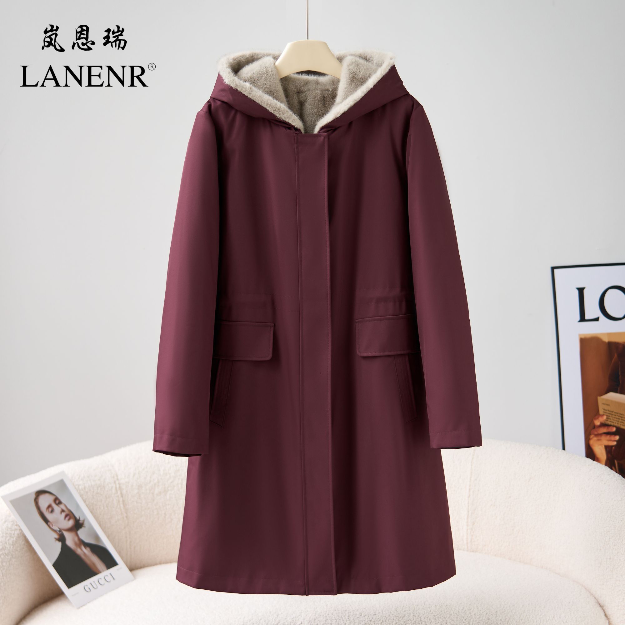 【LANENR】2025新款时尚貂绒尼克服连帽短款90衣长保暖加厚女装外套