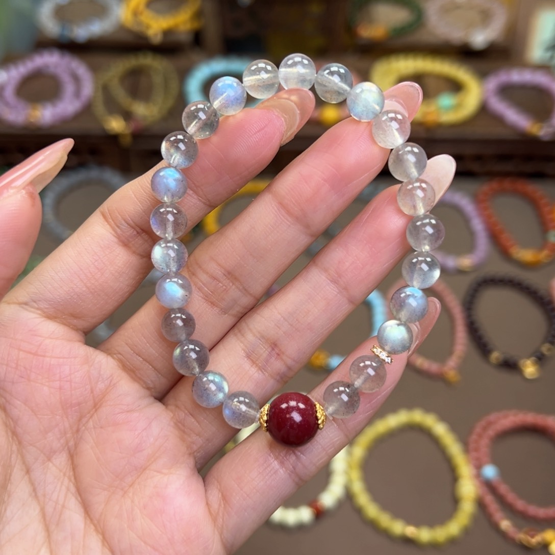 长石手链银S925镶嵌灰月光