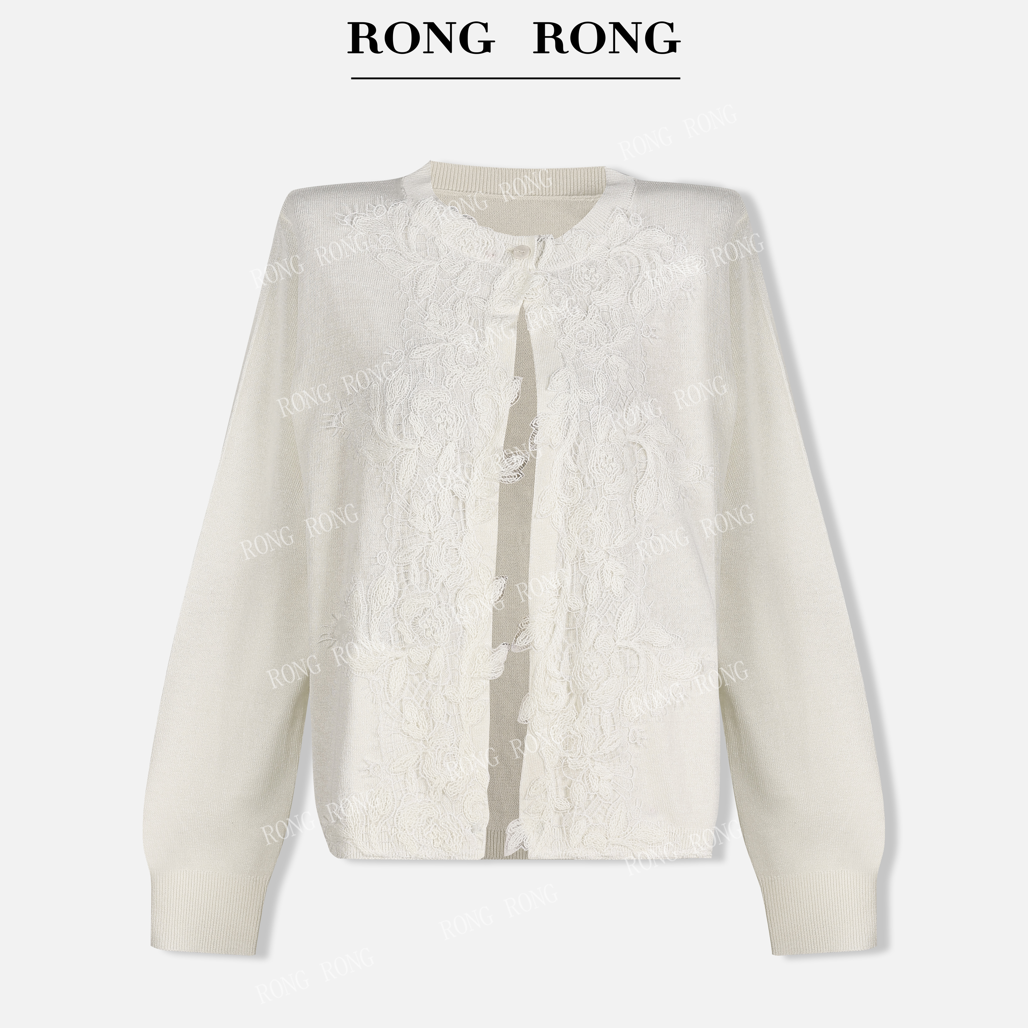 溶溶J【温婉浪漫】RONGRONG莱赛尔亚麻立体蕾丝针织开衫25GHK014