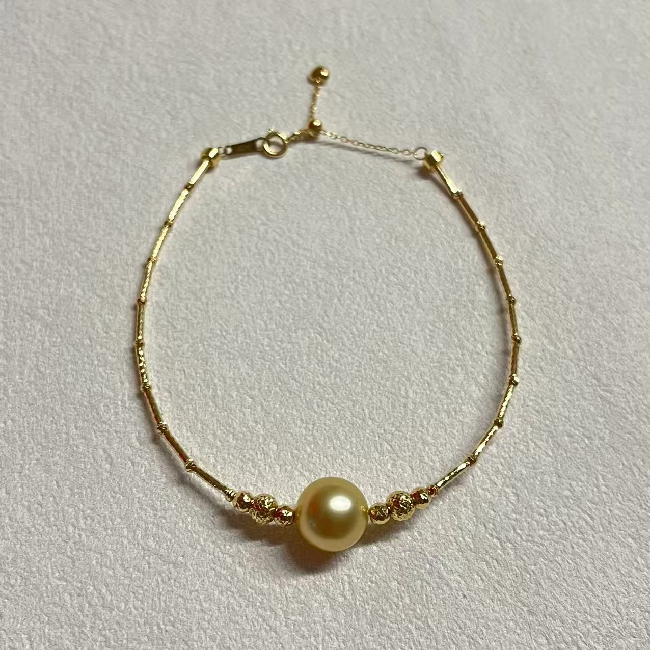 【金秋特惠】海水南洋金珠手链 9-10mm18K