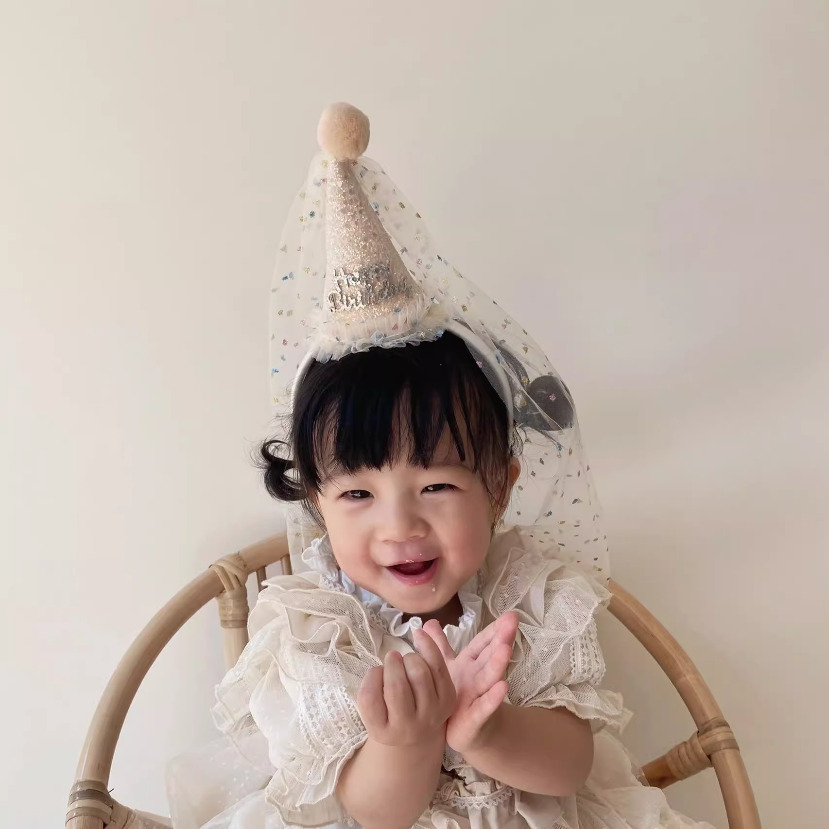 公主女孩生日头饰发箍头纱蓝色粉色儿童闪片ins装扮公主发饰