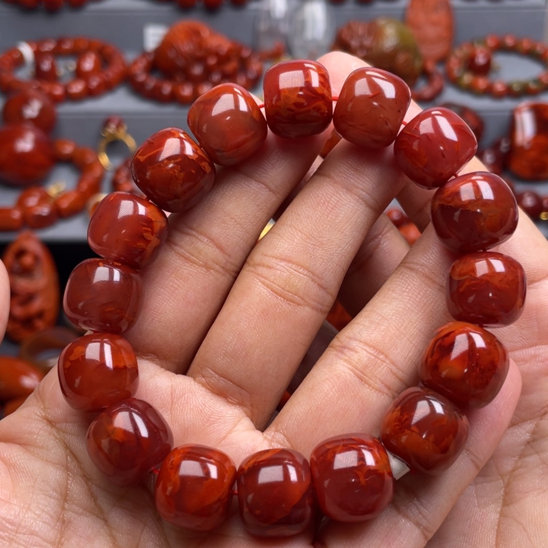 南红玛瑙未镶嵌珠宝奇石单圈14mm