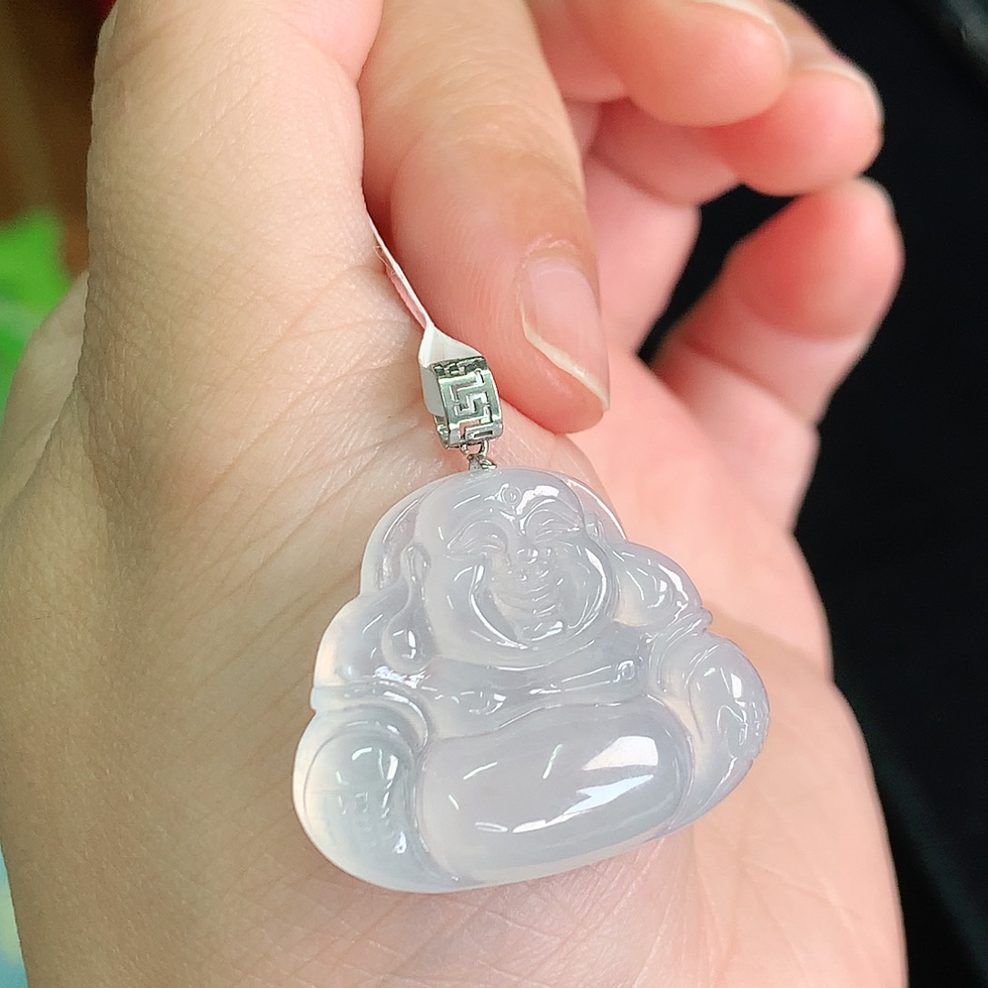 翡翠颈饰18K金镶嵌高冰佛公26*30*6