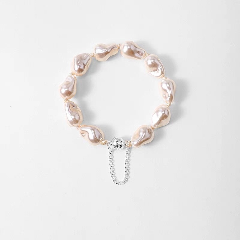 铜合金仿珍珠手链 时尚女款轻奢高级感小众精致流光手链珍珠叠戴