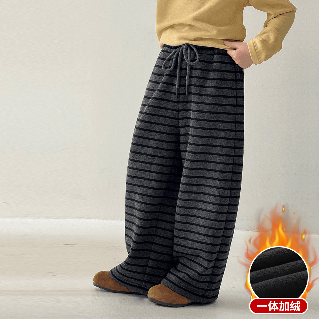 冬季女童百搭休闲风加绒休闲裤直筒裤秋冬条纹加厚