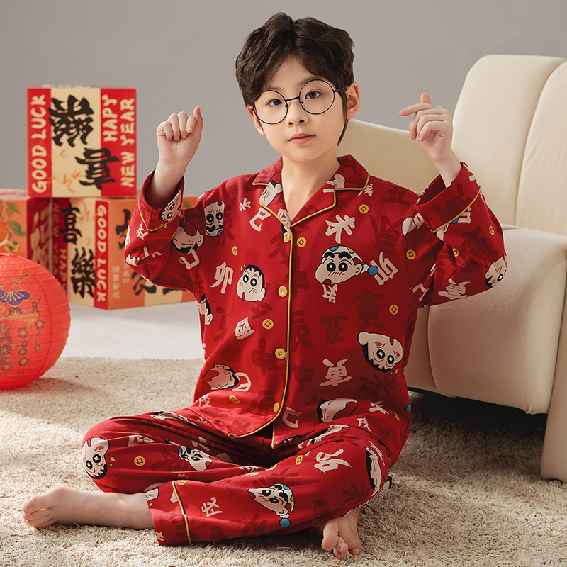 【新年限定】儿童睡衣春秋季2025年红色纯棉长袖卡通男童家居服套装