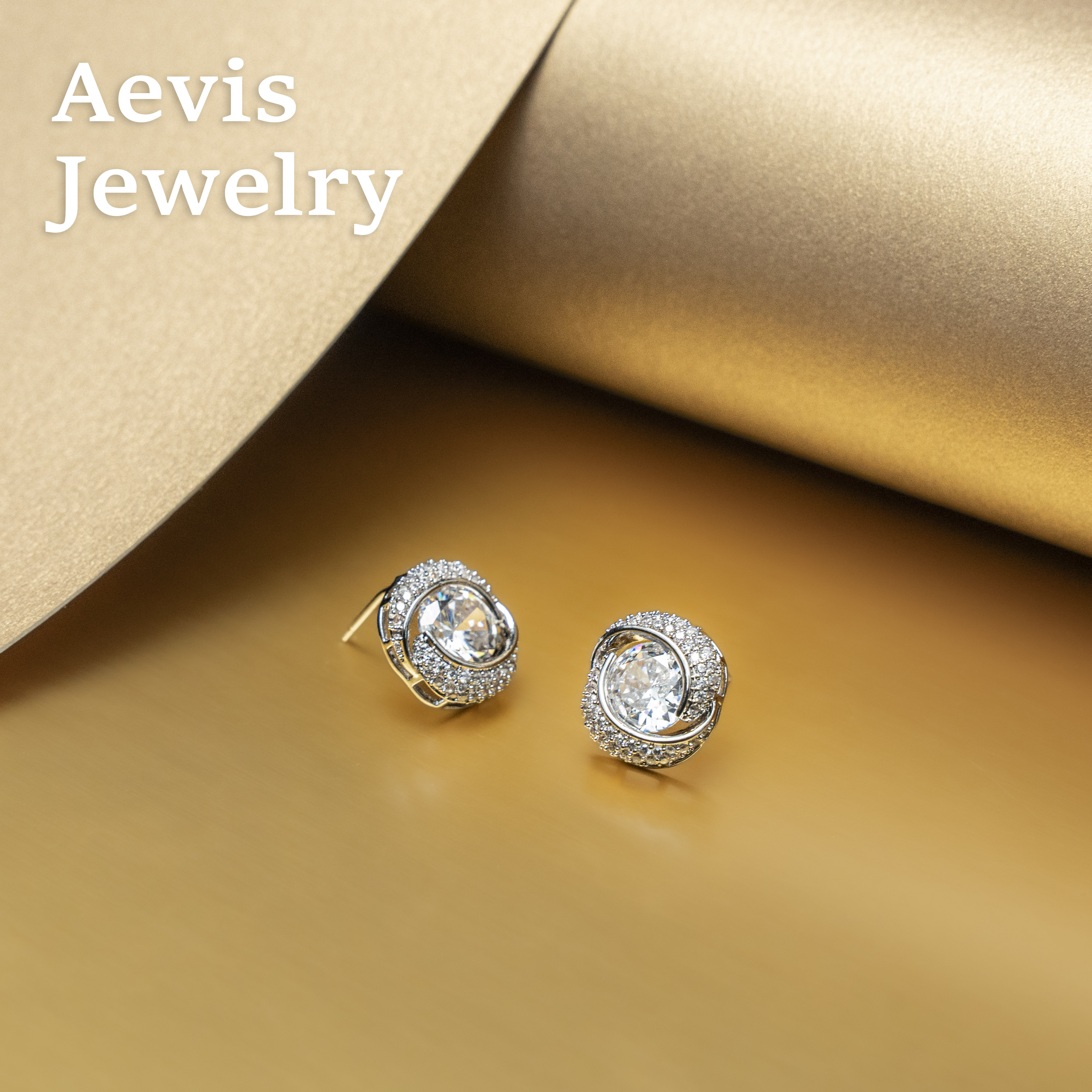 铜合金耳饰 Aevis Jewelry欧美风简约气质满钻小巧耳钉-6070