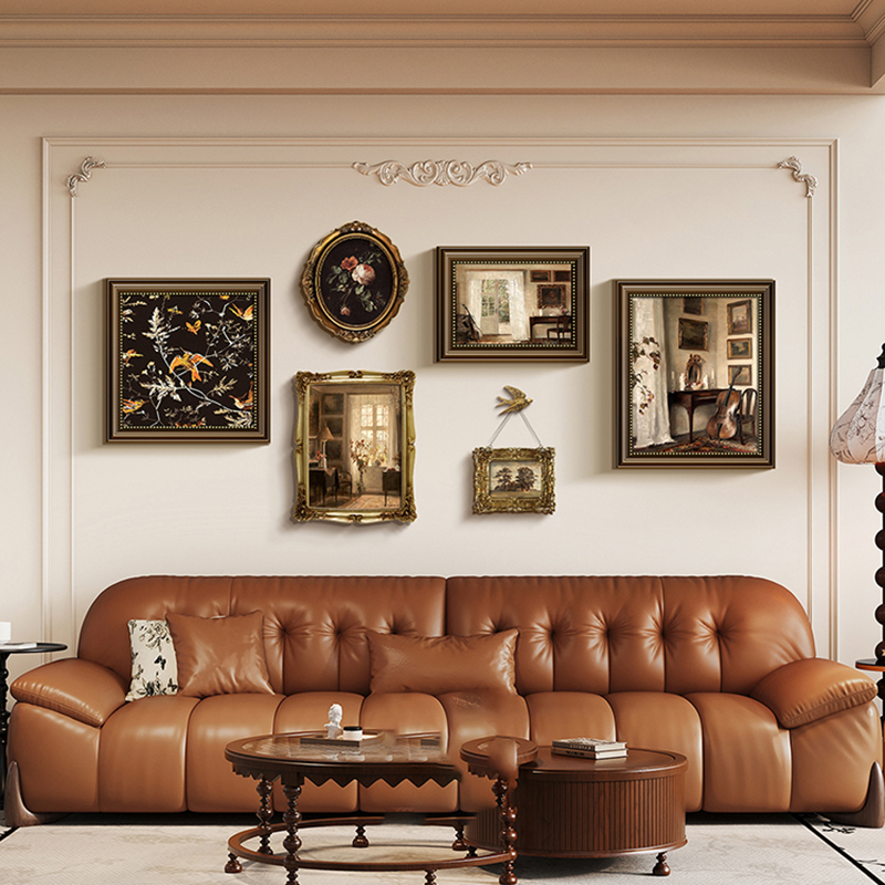 法式人物沙发背景墙挂画高级感客厅组合壁画中古风花卉复古装饰画
