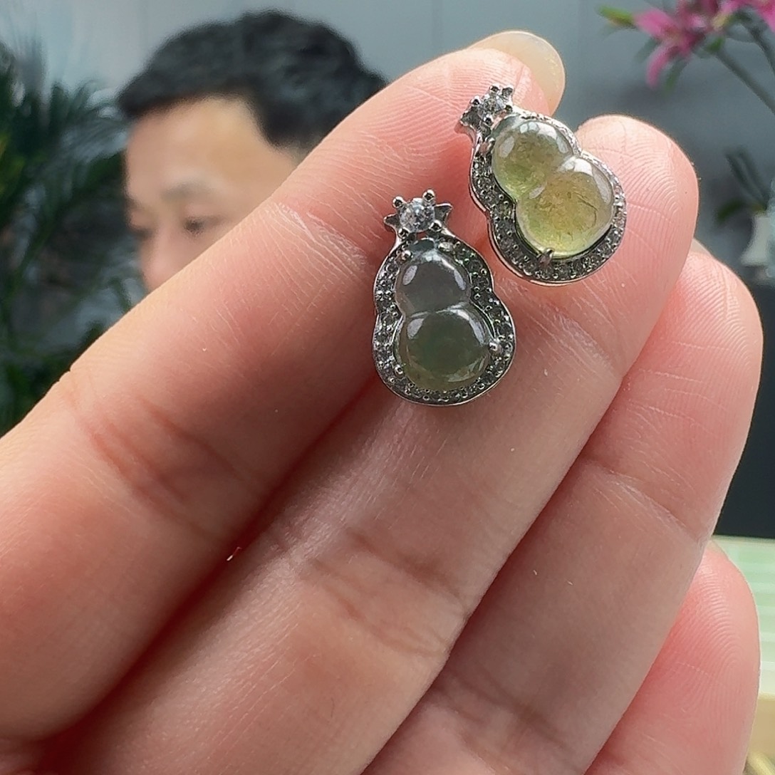 翡翠耳饰银S925镶嵌天然