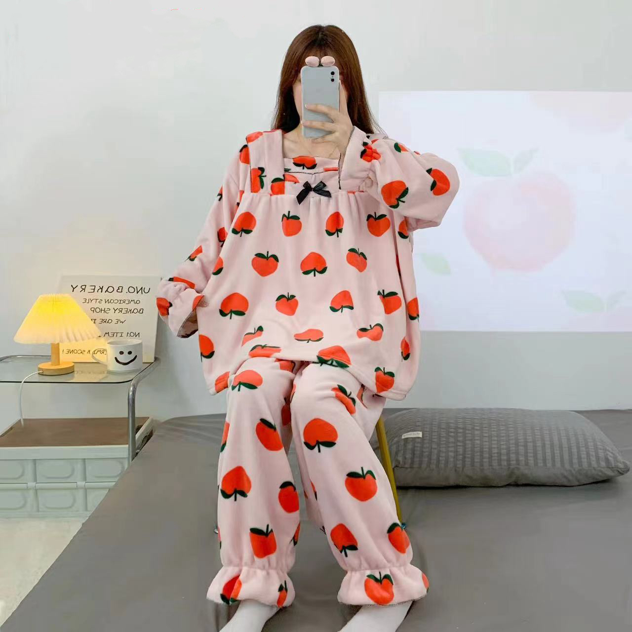 妮妮家521粉色桃子家居服两件套！