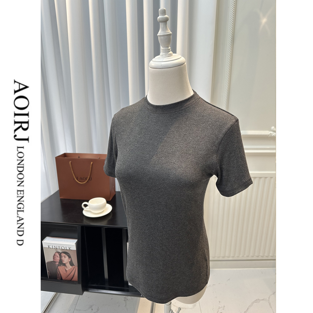 AOIRJ夏季纯色修身显瘦百搭小立领小圆领打底衫短袖T恤上衣女17