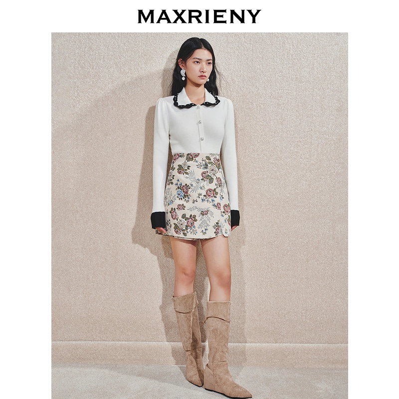 【达人专属】MAXRIENYA字摆花卉裙裤收腰a摆阔腿裤女款高腰短裤