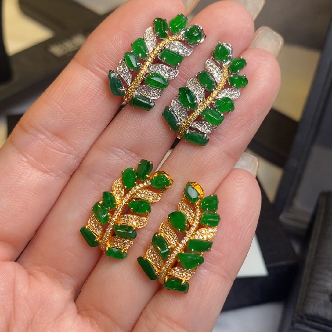 翡翠耳饰18K金镶嵌随形麦穗耳扣 多样性一对发货