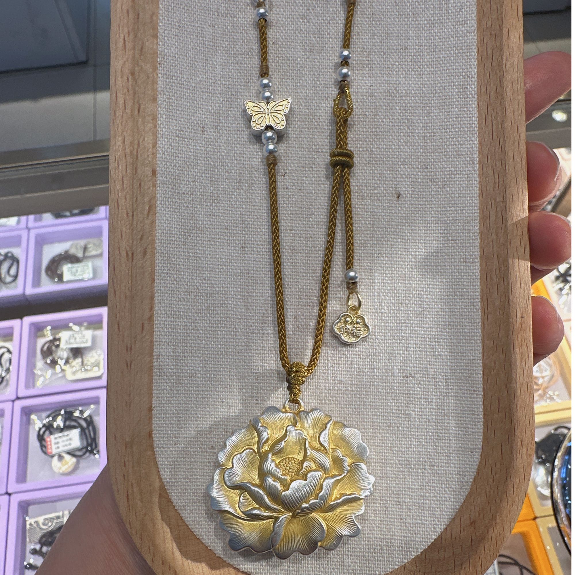 吊坠足银 足银吊坠 牡丹花吊坠 国风 送人 