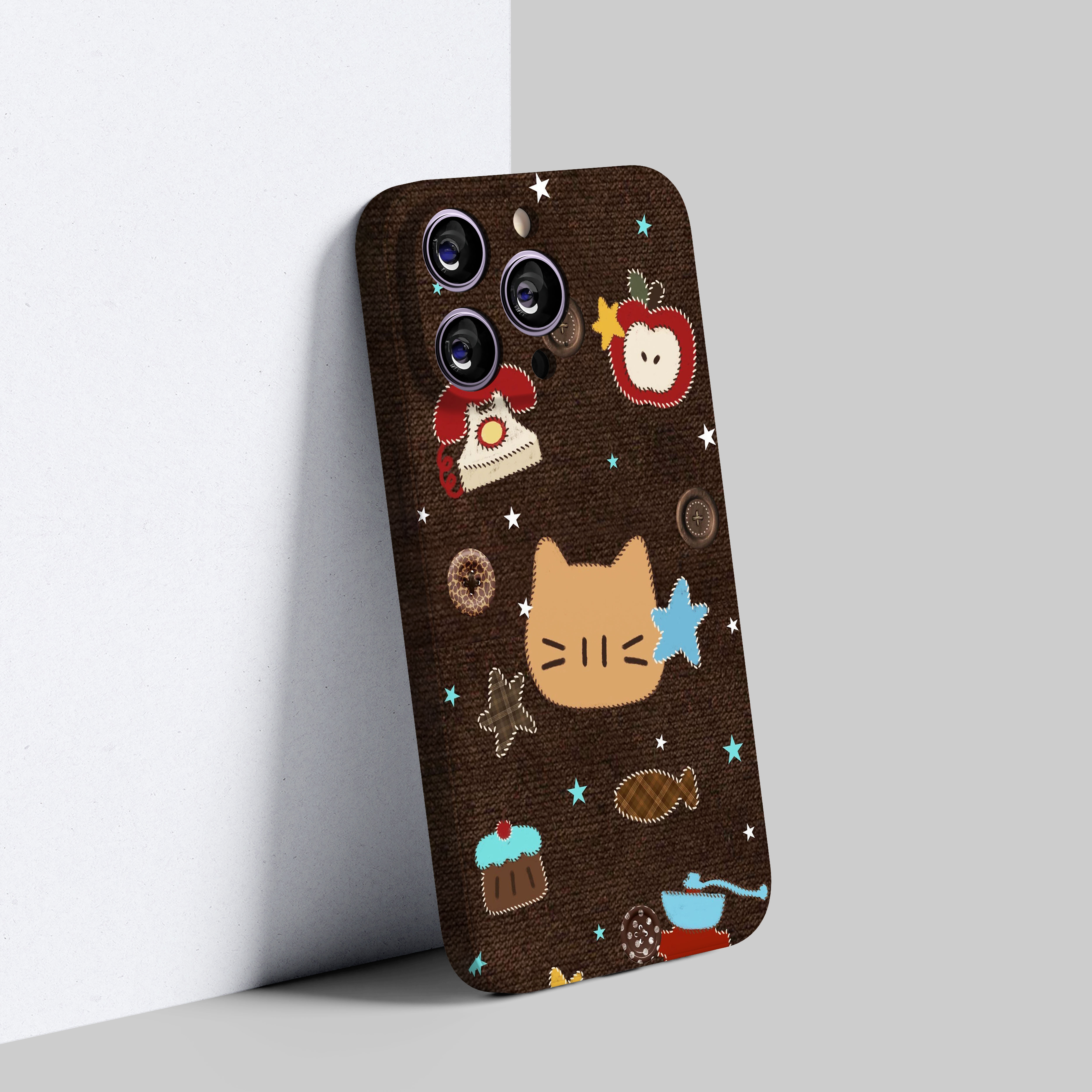 皮革猫咪图案适用多型号手机壳全包菲林二合一材质皮纹质感个性