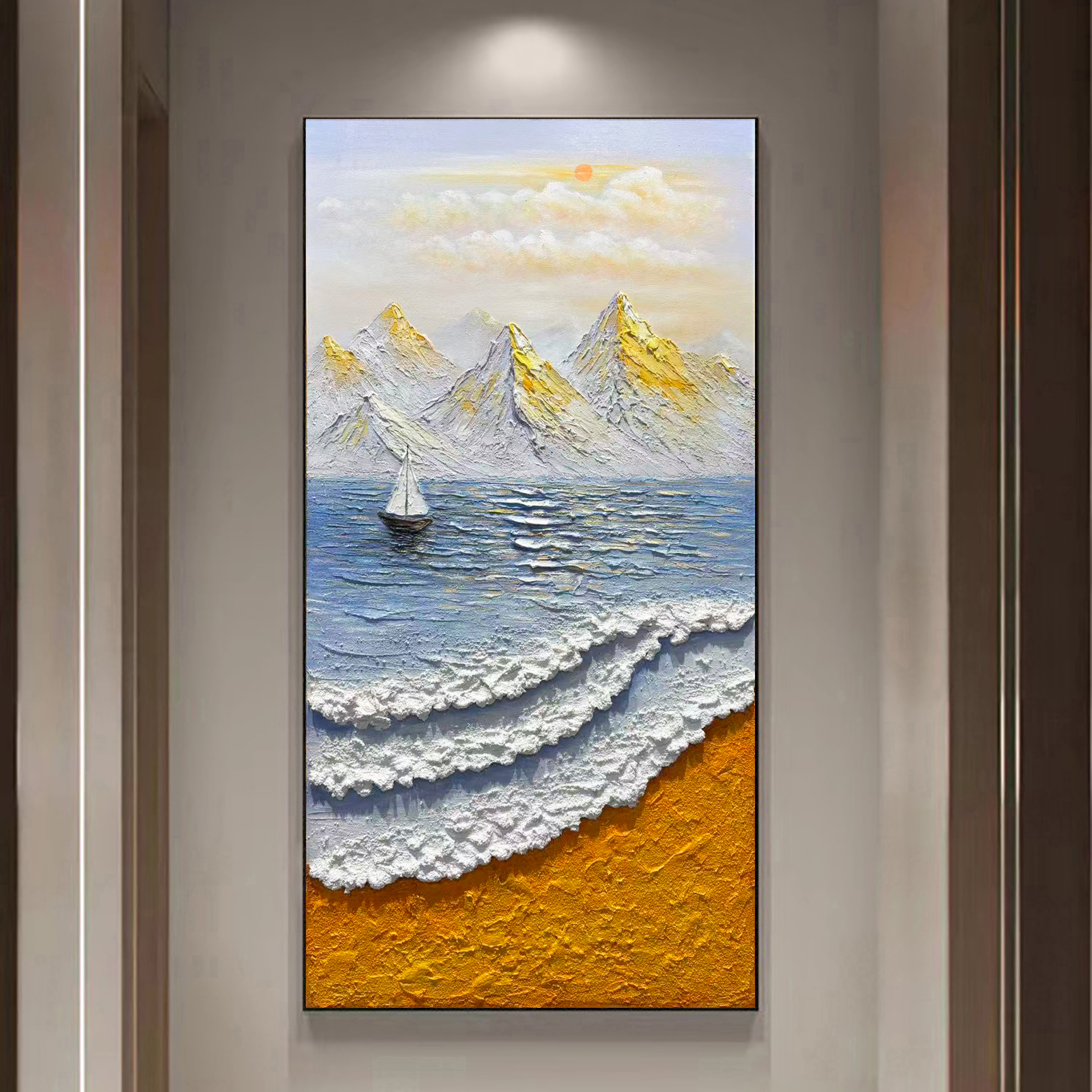 XG 58  《金山海浪》现代简约金山海浪厚肌理油画入户玄关画