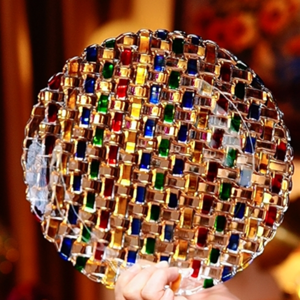 彩绘高档玻璃托盘意式果盘编织纹无铅彩绘编织托盘果盘