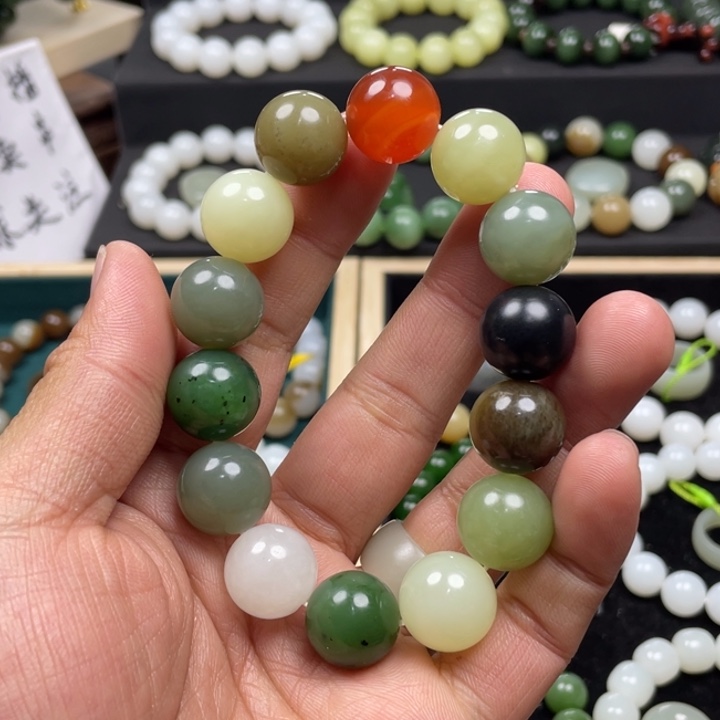 和田玉手串未镶嵌卡16新疆多宝