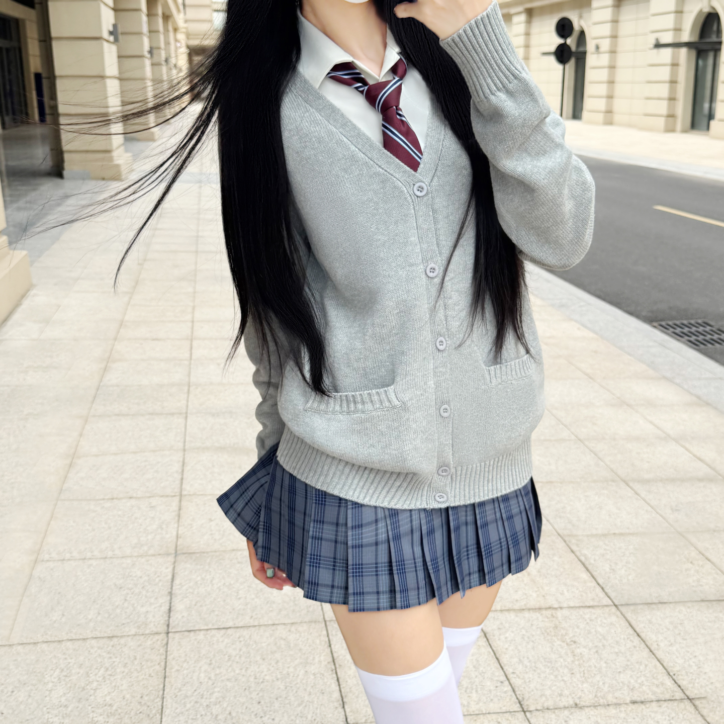 木村叔jk制服浅灰色开衫毛衣女学院风日系V领长袖针织衫叠穿外套