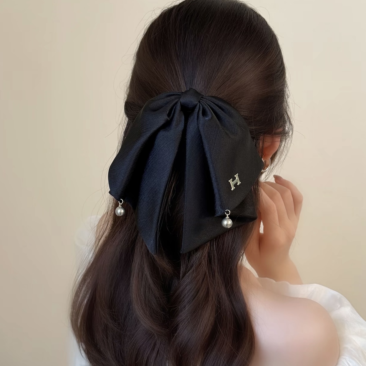 轻奢金标垂感纹理蝴蝶结马尾夹扎发抓夹