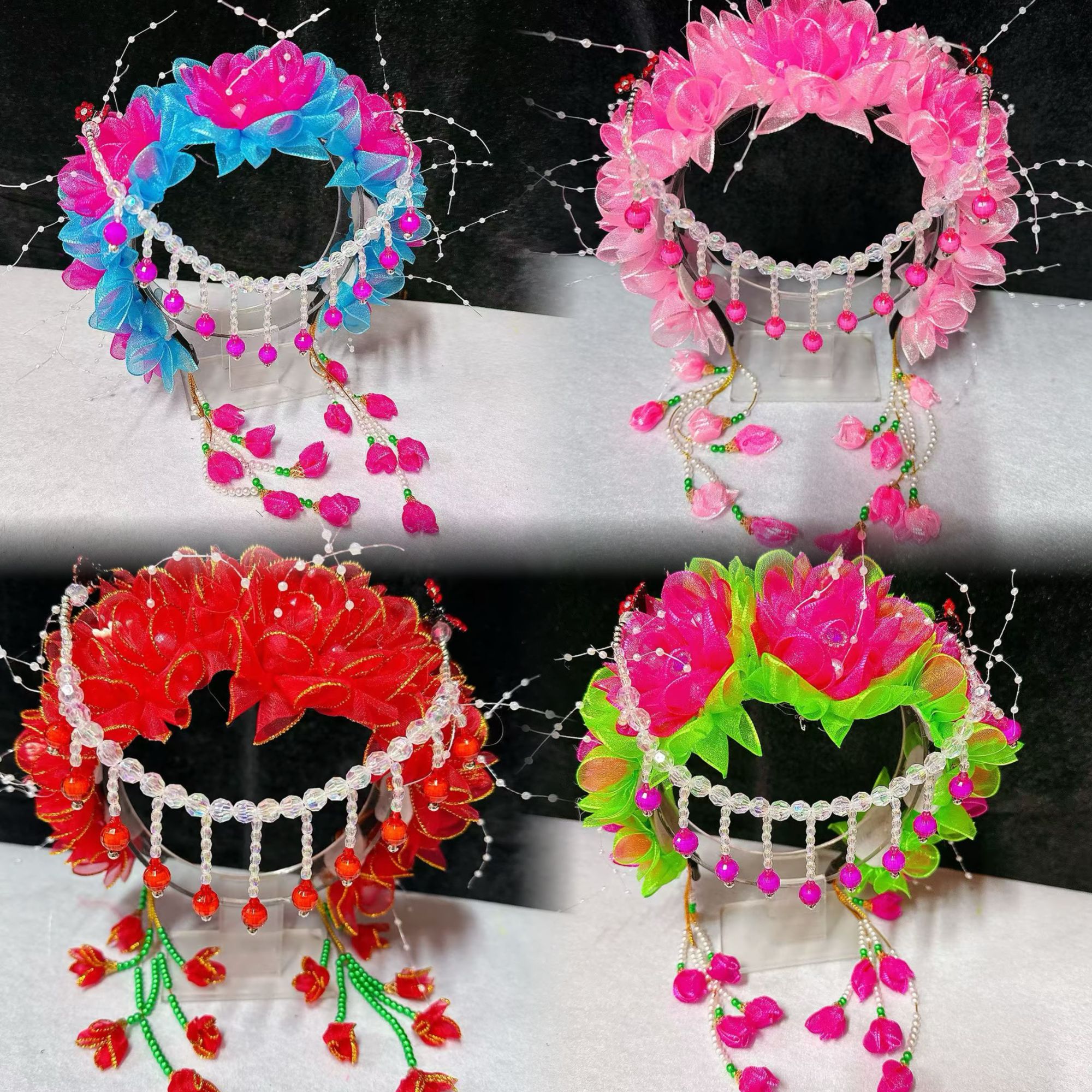 原创正品秧歌头花发卡花环+额链套装2件套气质新款