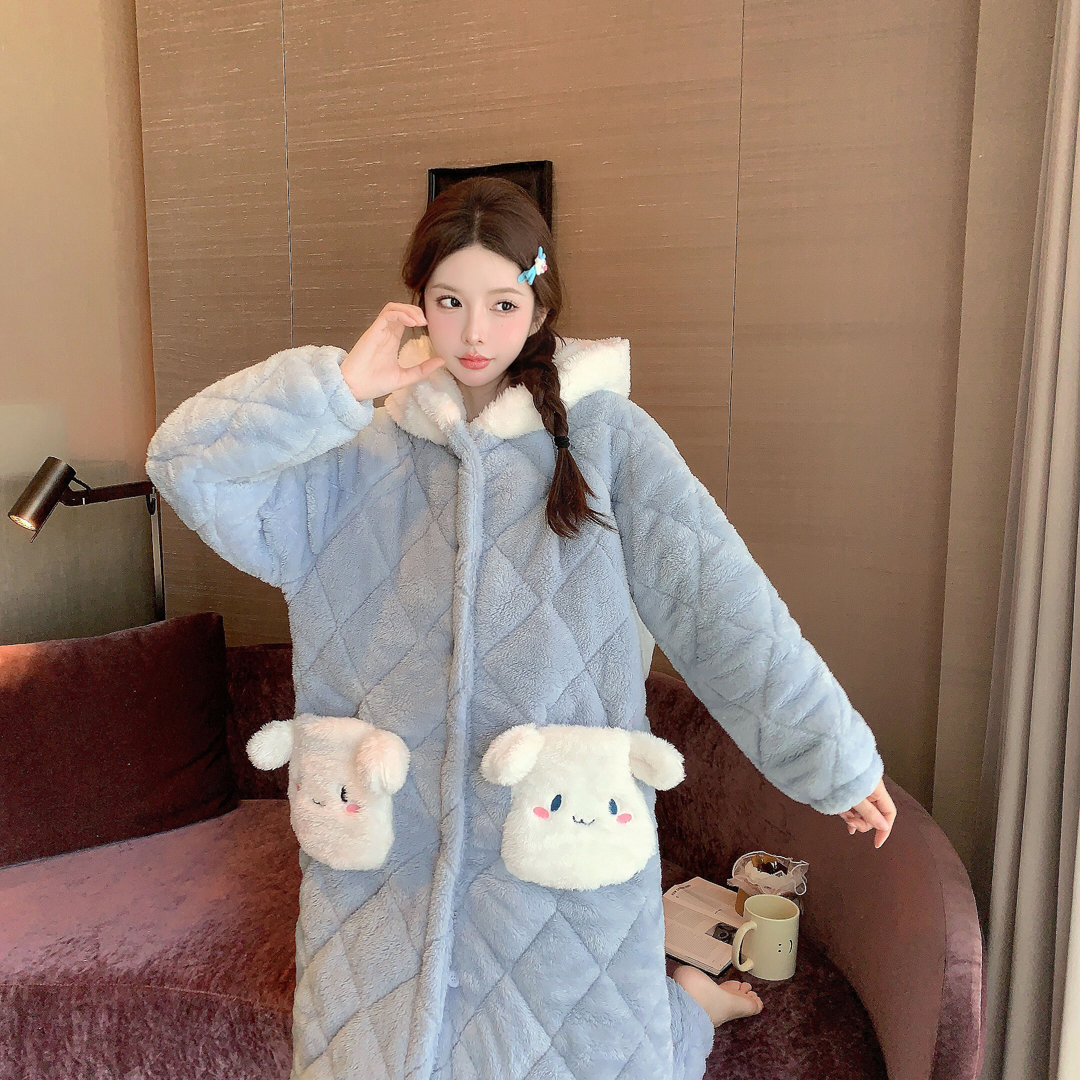 【玉桂狗】2024可爱北极绒三层夹棉睡衣套装宽松加厚冬家居服套装