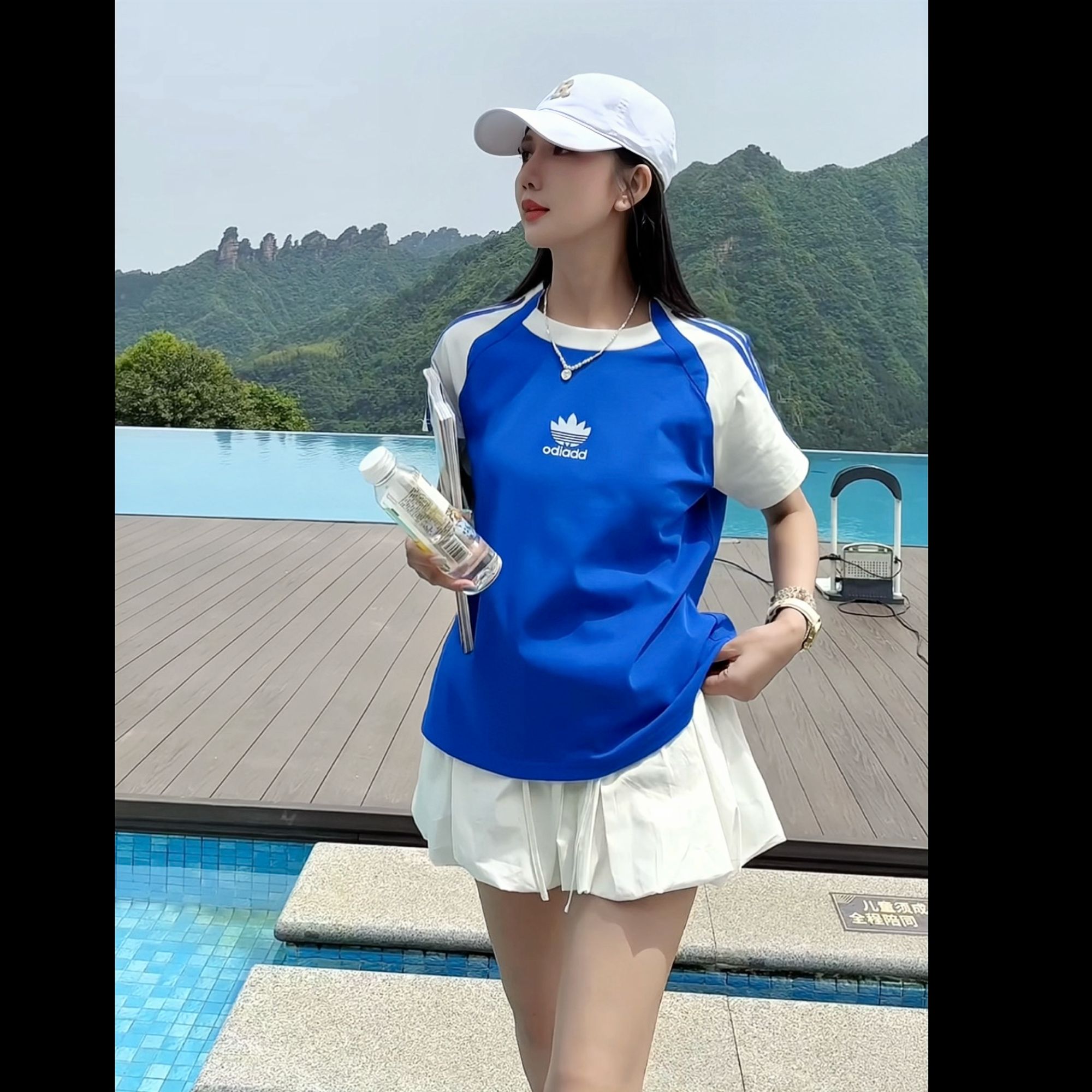 【海盐天空】新款时尚运动潮流百搭条纹设计感情侣圆领拼接短袖07-1