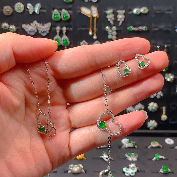 翡翠戒指银S925镶嵌爱***妮套