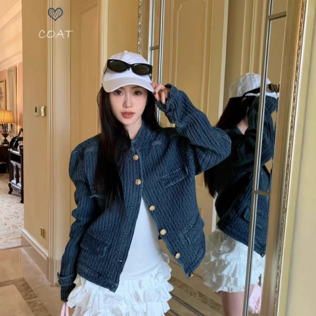 蓝色夹克小香风秋季短外套开衫设计感女小众