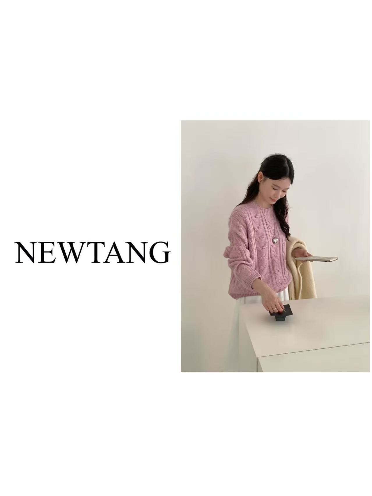 【圆领大麻花】337(含羊毛)时尚竖条麻花针织衫女宽松慵懒风 粉色