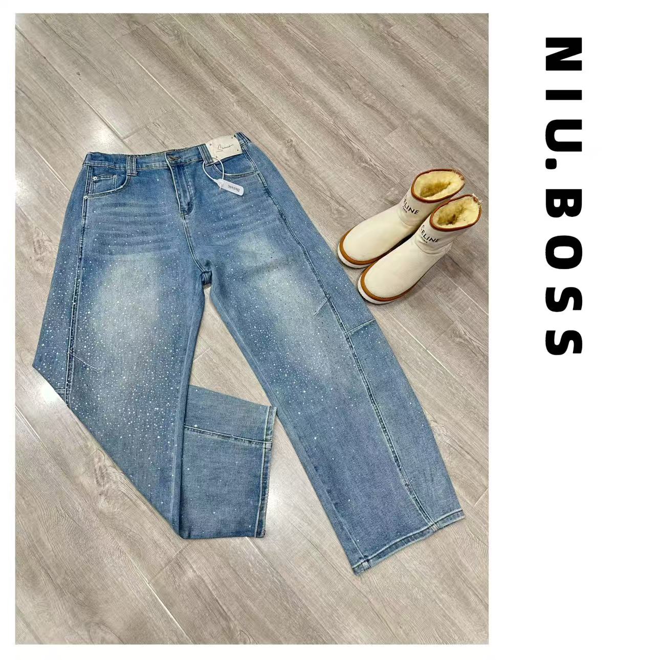 Three Ten. N大码220斤“满天星2.0”重工满钻水洗做旧弯刀牛仔裤