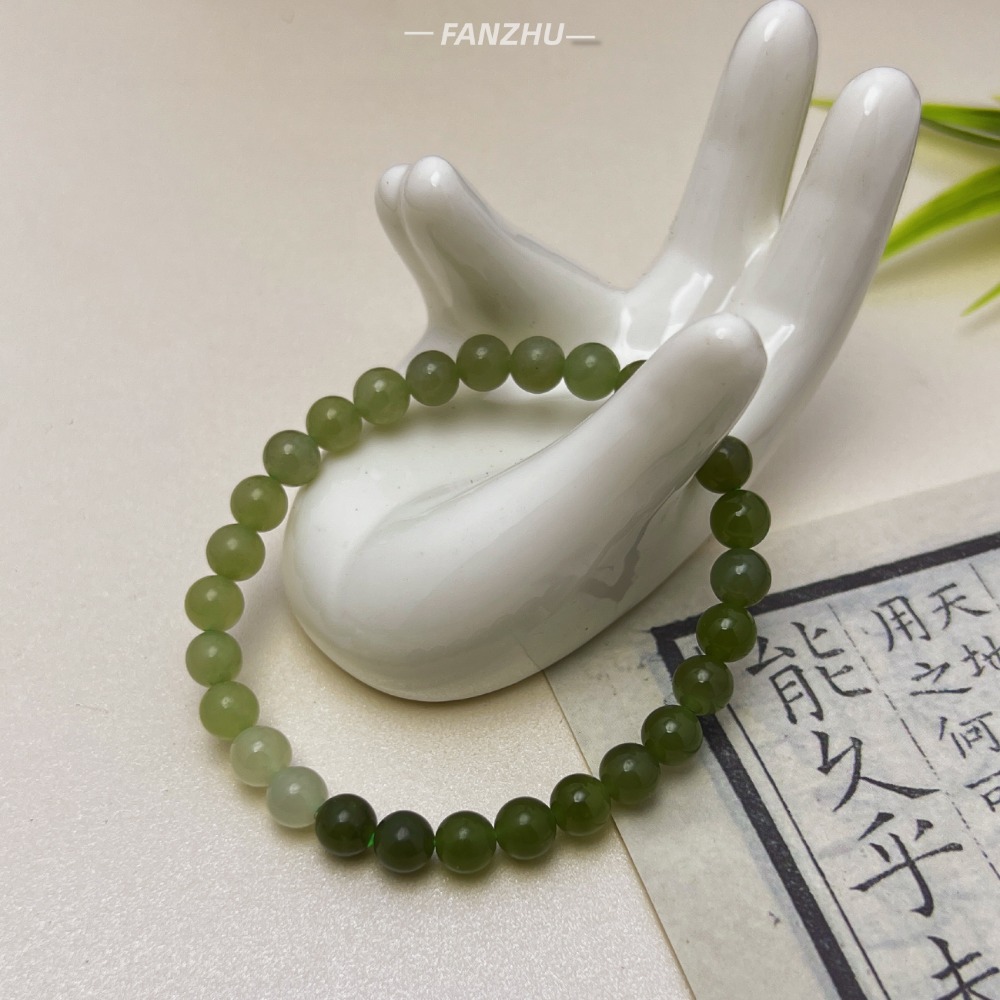 天然渐变色和田玉6mm单圈圆珠女士气质小众新中式素圈玉手串