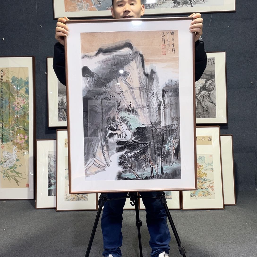 国画手绘画作品带框